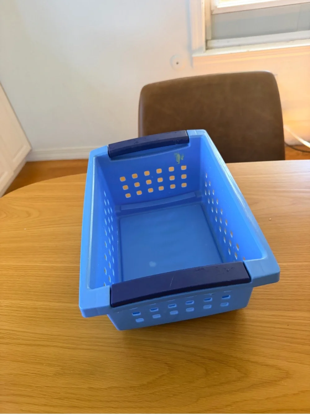 Blue Plastic Storage Basket with Dark Blue Handles - Home Accents